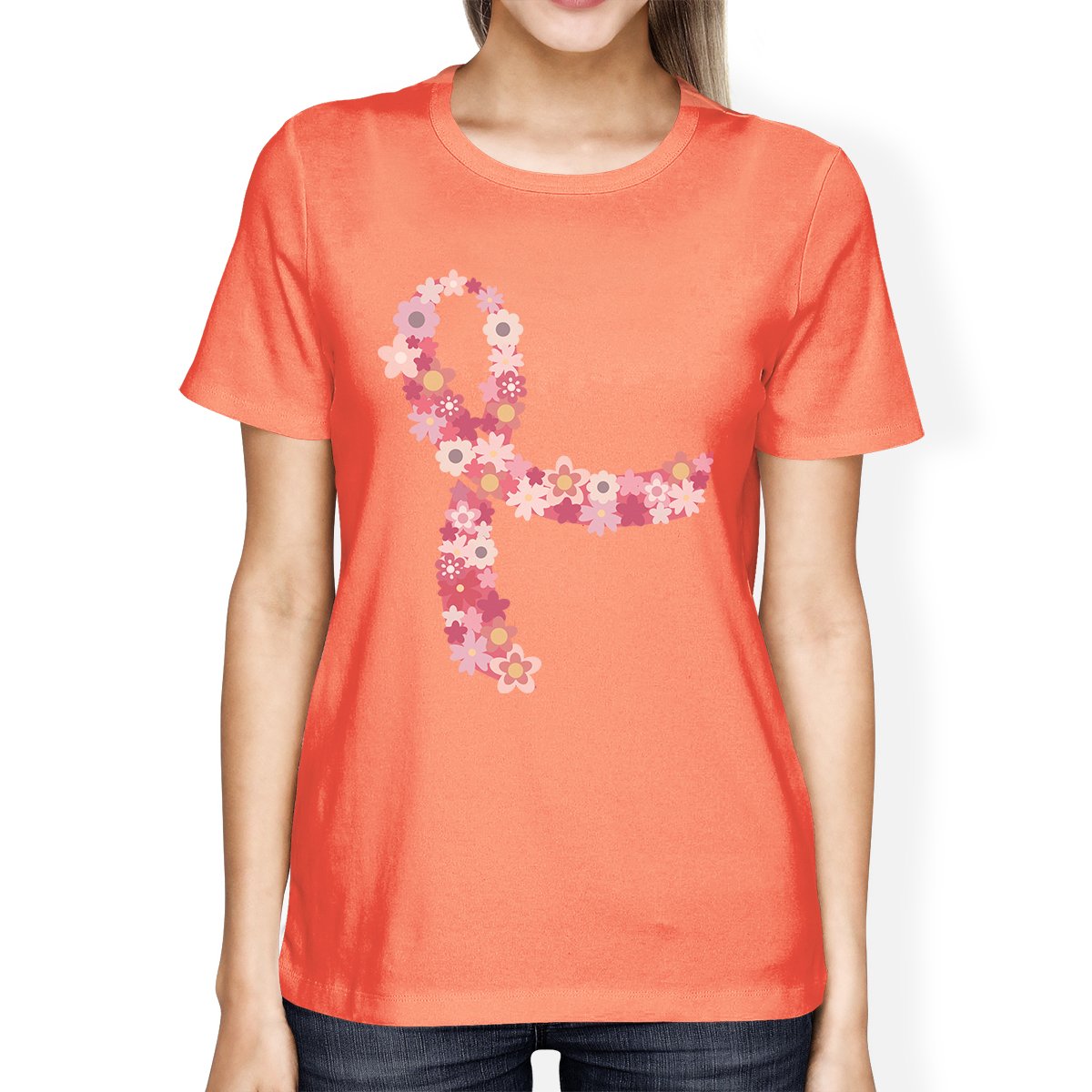 Pink Floral Ribbon Womens Shirt