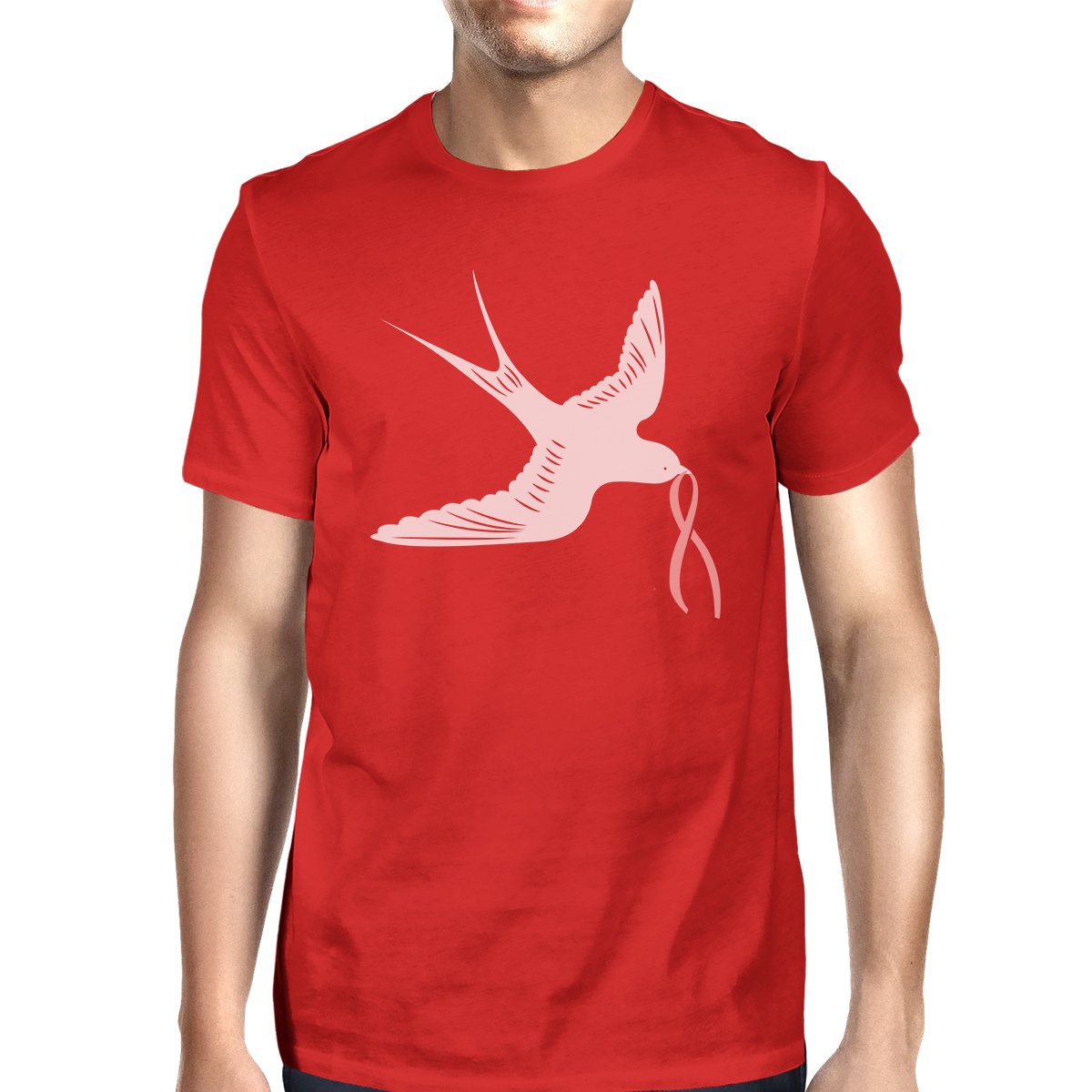 Pink Ribbon And Swallows Birds Mens Shirt