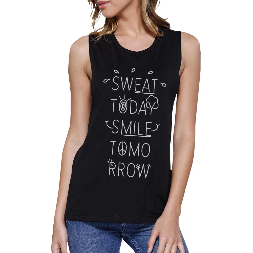 Sweat Smile Womens Funny Saying Muscle Shirt For Gym Workout Lovers