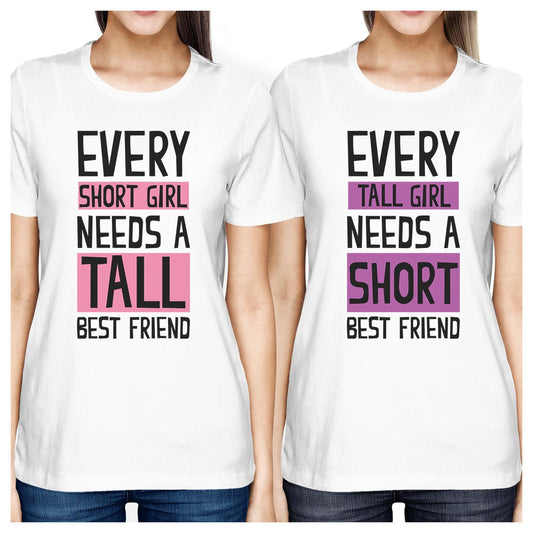 Tall Short Friend BFF Matching Shirts Womens White Crewneck Top