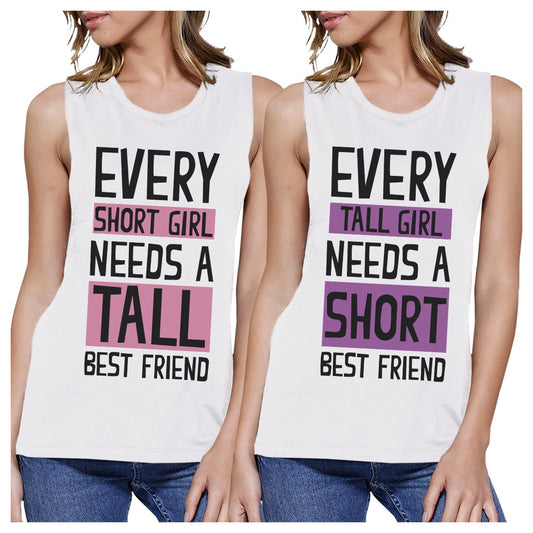 Tall Short Friend BFF Matching Tank Tops Womens Cute Graphic Tanks
