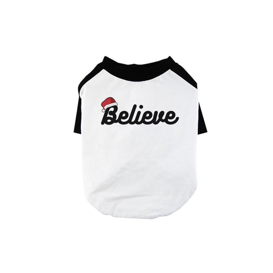 Believe Santa Hat Pet Baseball Shirt for Small Dogs