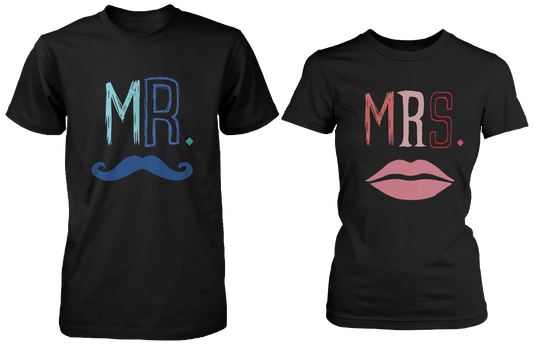 Mr. Blue Mustache & Mrs. Pink Lips Matching Couple Shirts (Set)