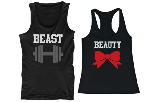 Beauty Beast Couple Tank Tops Funny Mtaching Work out Tanks For Couples