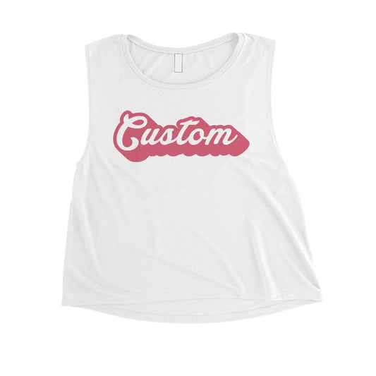 Pink Pop Up Text Retro Cool Sporty Womens Personalized Crop Tops