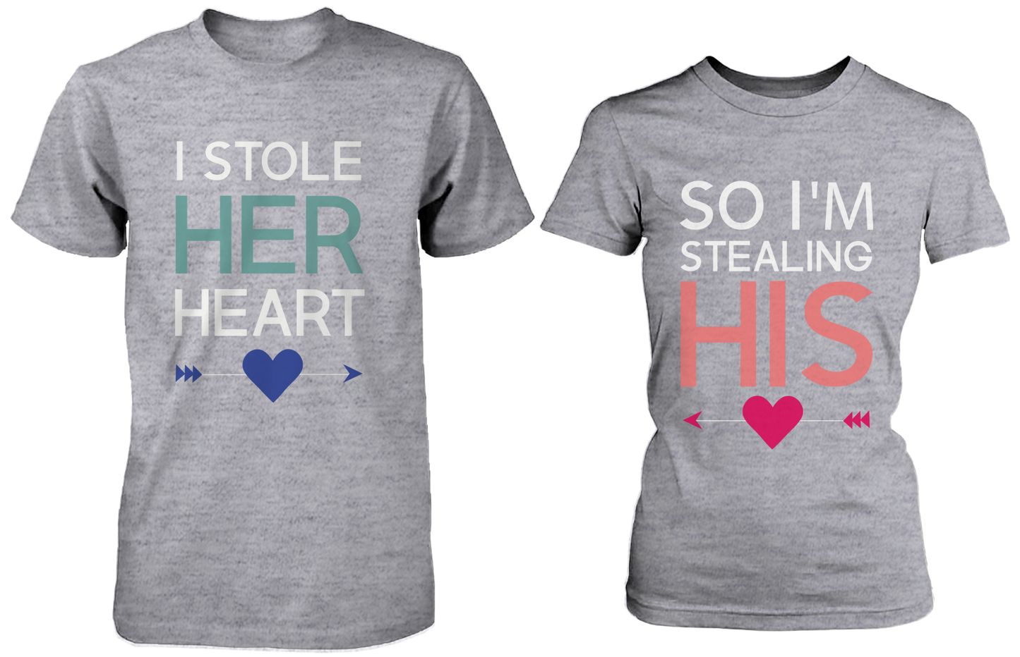 I Stole Her Heart, So I'm Stealing Heart Matching Couple Shirts in Grey (Set)