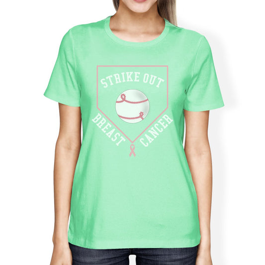 Strike Out Breast Cancer Baseball Womens Mint Shirt