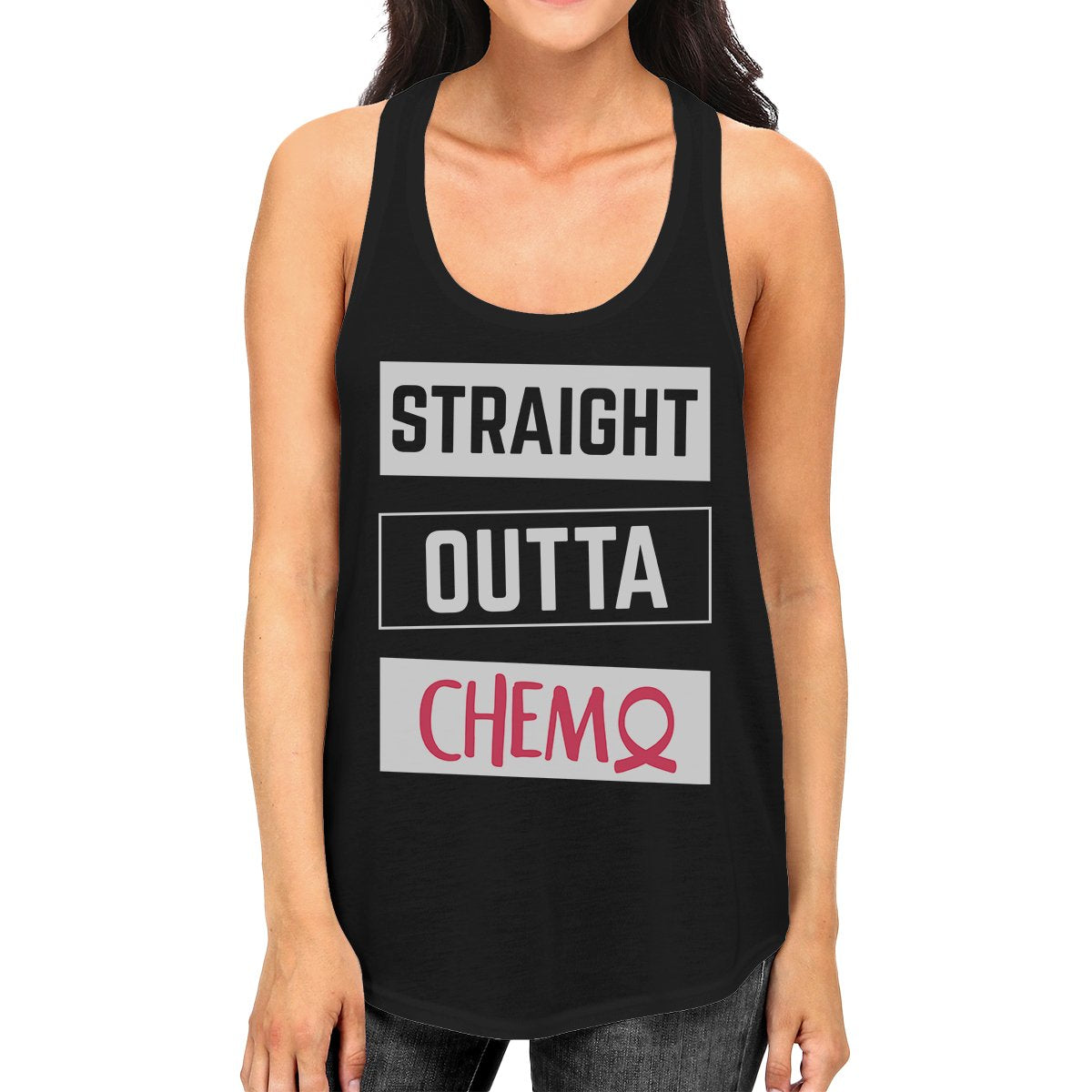 Straight Outta Chemo Breast Cancer Womens Black Tank Top