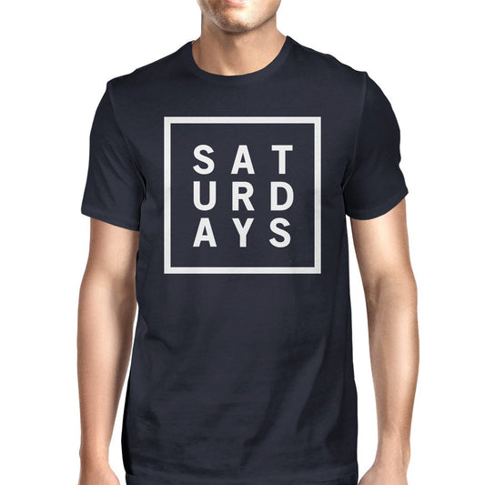 Saturdays Men Navy T-shirts Cute Short Sleeve Tee Typographic Print