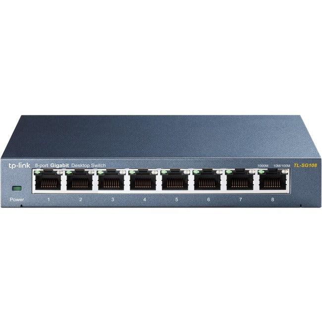 TP-LINK TL-SG108 8-Port 10/100/1000Mbps Desktop Gigabit Steel Cased Switch, IEEE 802.1p QoS, Up to 72% Power Saving